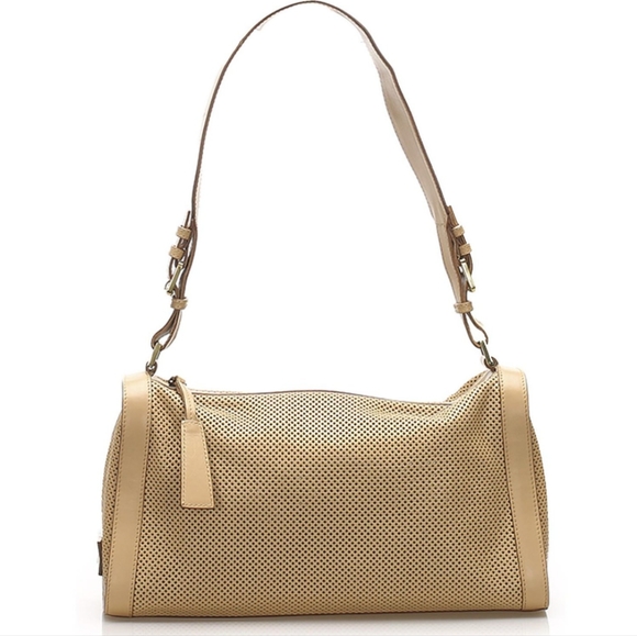 Gucci Handbags - GUCCI tan perforated leather small shoulder bag